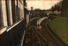 Frederik Ottesen 1956 painting of train tracks outside Paris.