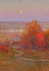 Oil painting by Walter Launt Palmer entitled "Autumn Moonrise".