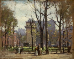 Sold oil painting by Paul Cornoyer entitled "Washington Square Park".