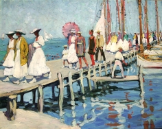 Sold oil painting by Jane Peterson entitled "On the Pier, Edgartown".