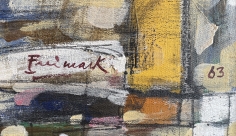 Image of signature date on "Photography" painting by Robert Freimark.