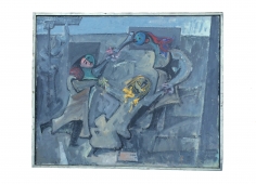 Image of frame on 1964 painting "Fasnacht" by Hans Burkhardt.