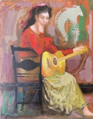 Byron Browne 1958 oil painting of a folk singer.