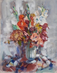 John Costigan 1966 watercolor of a flower arrangement.