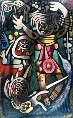 Tempera and oil painting of Ceremonial Dancers by Julio De Diego, 1948.
