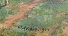 Image of signature and date on "Delaware & Hudson Canal, Ellenville, NY" painting by E.L. Henry.