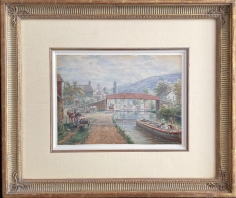 Image of wooden carved frame on "Delaware & Hudson Canal, Ellenville, NY" painting by E.L. Henry.