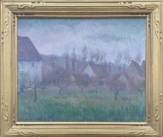 Image of gold frame on "Farm Orchard in Winter Giverny" painting by Theodore Earl Butler.