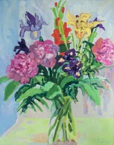 "Bouquet with Peonies and Empire Lily" painting by Nell Blaine.
