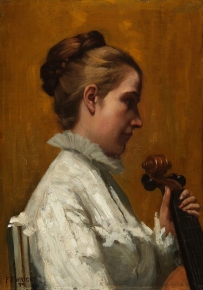 "A Musician" oil painting by Frederick E. Wright.
