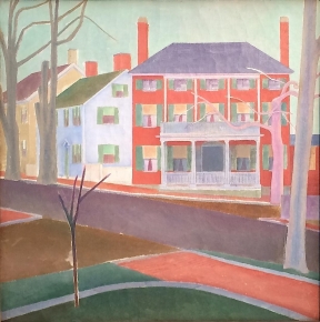 "New England" painting of houses Portsmouth NH by Stefan Hirsch.
