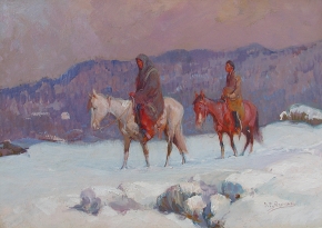 "The Snow Covered Trail" painting by Oscar Berninghaus.