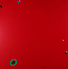 Untitled painting (red with floating dots) by Naohiko Inukai.