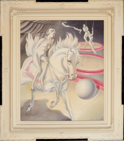 Image of white painted frame on Clarence H. Carter's painting Circus Scene.