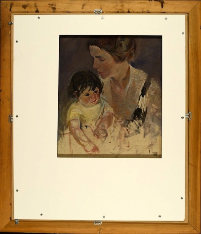 Image of the verso of "Mother and Child" oil painting by John Costigan showing an unfinished sketch of a woman and child.