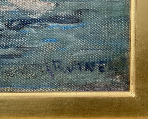Signature on "The Harbor at Camden, Maine" by Wilson Henry Irvine.