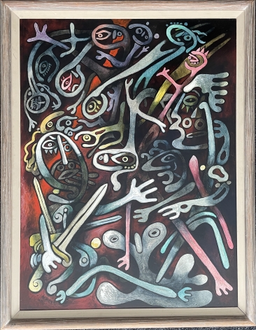 Image of wooden frame on &quot;The Magician&quot; painting by Julio De Diego.