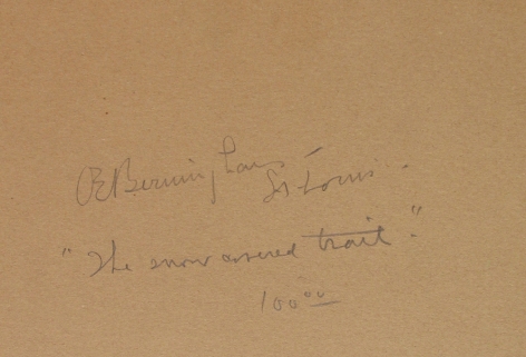 Image of verso inscription of &quot;The Snow Covered Trail&quot; painting by Oscar Berninghaus.