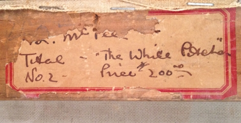 Label verso fragment of "The White Pitcher" by Henry Lee McFee.