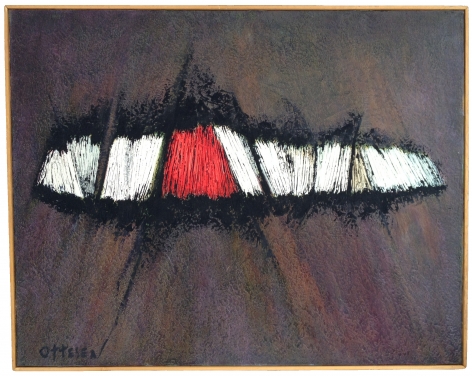 Image of wooden stick frame on untitled 002 encaustic abstract painting by Frederick Lund Ottesen.