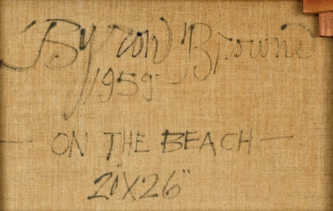 Inscription verso of "On the Beach" by Byron Browne.