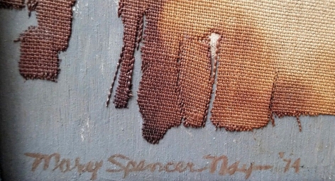 Signature on "Pyromaniac's Pyre" by Mary Spencer Nay.