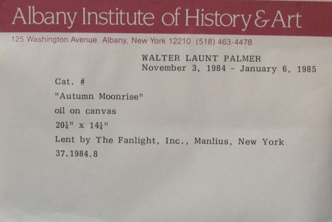 Label verso on "Autumn Moonrise" by Walter Launt Palmer.