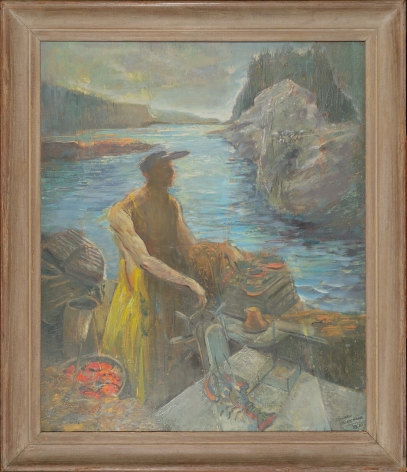 Frame on "Break of Day, Lobsterman" painting by Edward Christiana.