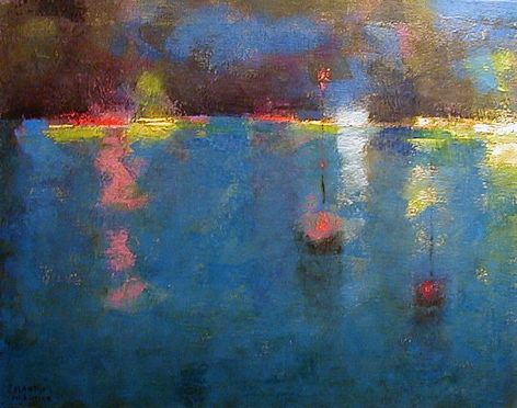 Sold oil painting by Martin Friedman entitled "Harbor Nocturne".