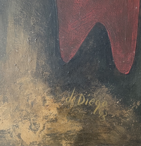 Image of signature and date on "Blueprint of the Future"painting by Julio De Diego.