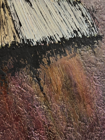 Image of surface texture of Untitled#002 abstract painting by Frederik Ottesen showing lines and pebbled texture created by encaustic colors.
