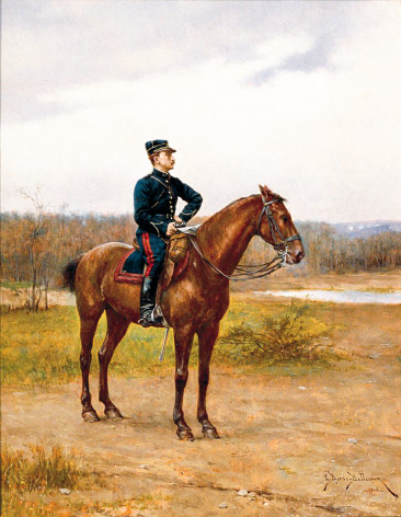 Sold oil painting entitled "The Scout" by Etienne Prosper Berne-Bellcour.