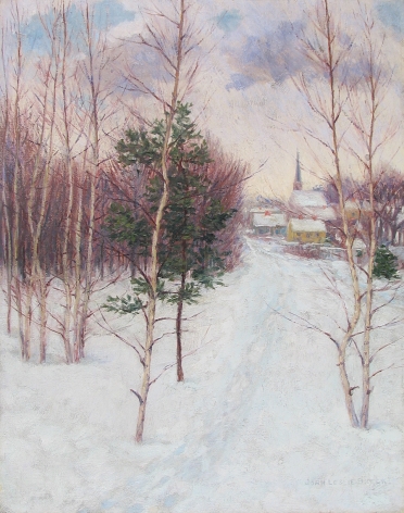 John Leslie Breck painting entitled &quot;Village in Winter &ndash; Auburndale, MA&quot;.
