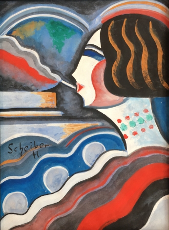 Untitled painting of a woman smoking by Hugo Scheiber.
