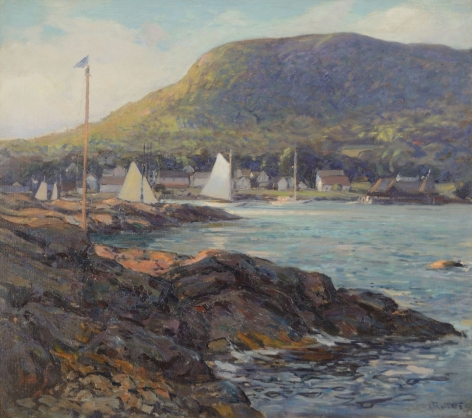 Wilson Henry Irvine oil painting entitled "Harbor at Camden, Maine".