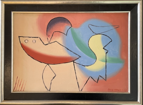 Image of dark brown and gold frame on "4-35" painting by Charles Biederman.