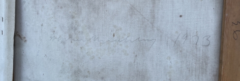 Image of signature verso on canvas of "Yangtze" by Stephen Buckley.