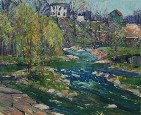Sold oil painting entitled "Landscape with Stream" by Carl William Peters.
