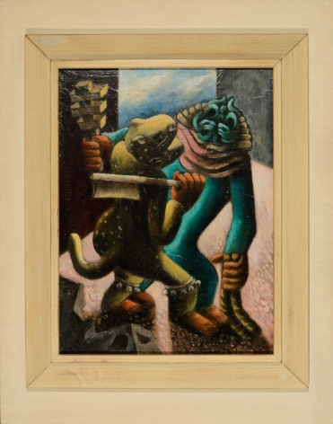 Image of wooden frame on &quot;Tlaloc and the Tiger&quot; painting by Julio De Diego.