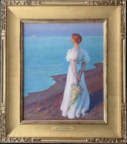 Image of gold painted frame of "On the Shore of Lake Erie" painting by Charles Courtney Curran.