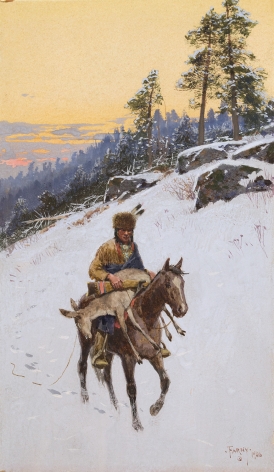 Sold gouache entitled "Returning from the Hunt" by Henry Farny.