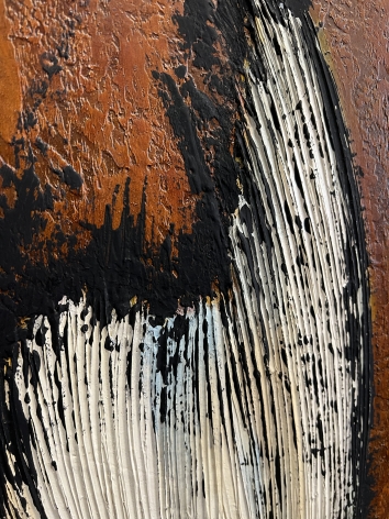 Closeup detail image of untitled #010 painting by Frederik Ottesen showing strong brushstrokes in white, with black along the edges..