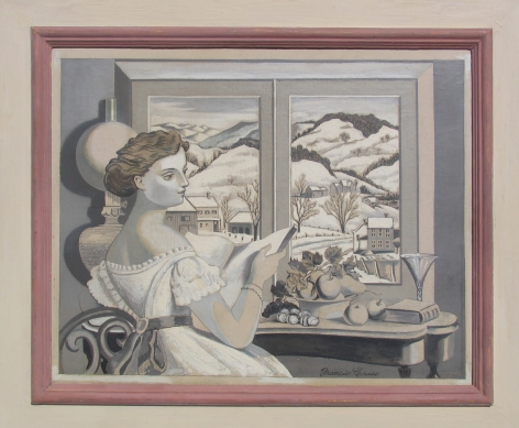 Image of cream and pink painted frame on "Winter Morning" painting by Francis Criss.