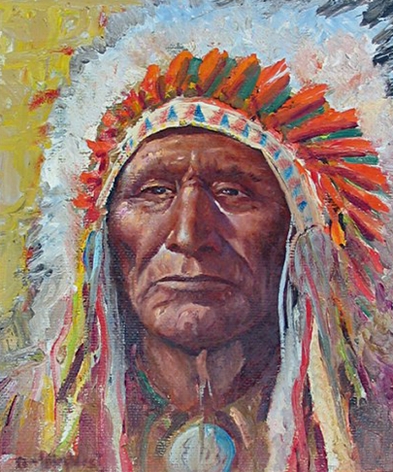 Sold oil painting by Olaf Wieghorst "The Chief".