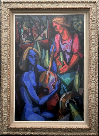 Image of carved frame on "Ballad for Two Women" painting by Seymour Franks.