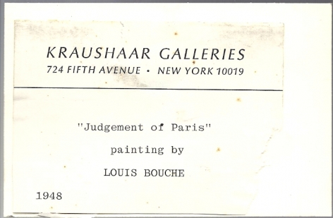 Kraushaar Galleries label verso "Judgement of Paris" by Louis Bouche.