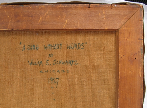 Verso inscription of "A song without Words by William S. Schwartz Chicago 1927".