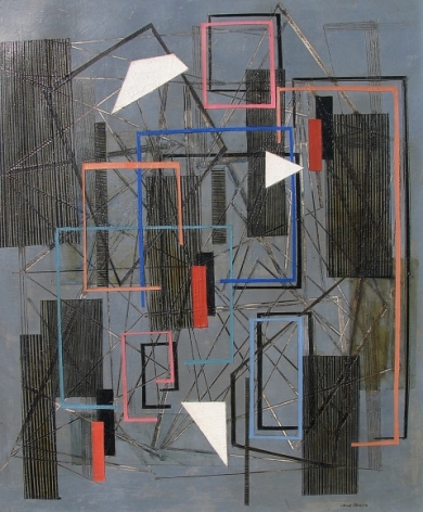 Irene Rice Pereira untitled abstract painting of triangles from sold archive.