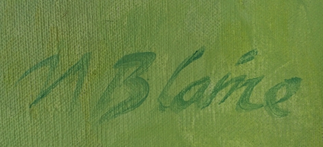 Signature on "Bouquet of Peonies and Empire Lily" by Nell Blaine.