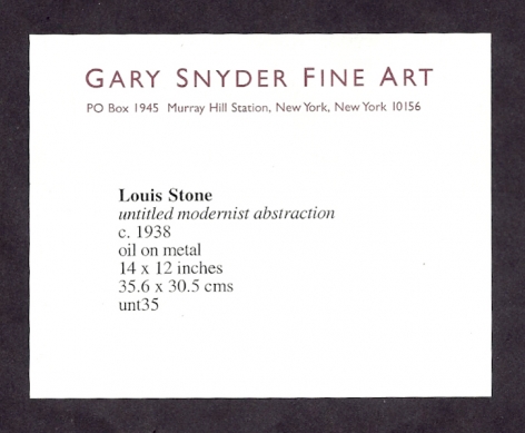Label verso on Untitled Abstraction by Louis Stone.